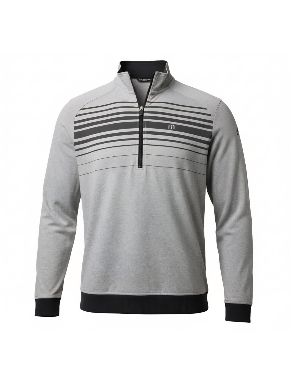 TravisMathew Men M Gray Black Stripe 1/4 Zip Performance Golf Pullover Club Logo